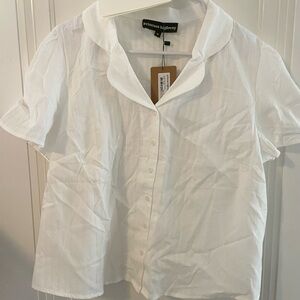 Princess Highway White Short Sleeve Button-Front Top with Rounded Collar